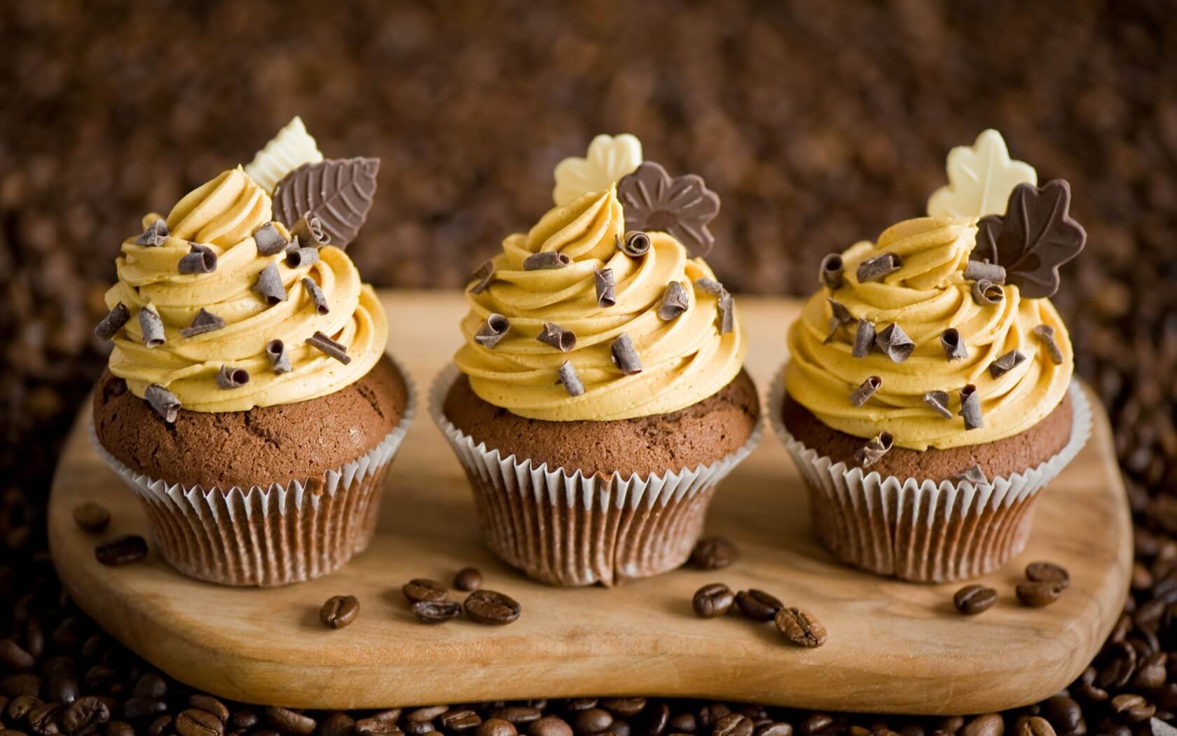 Chocolate Leave Cupcakes with Yellow Frosting