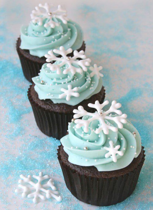 Blue Chocolate Cupcakes with White Snowflakes